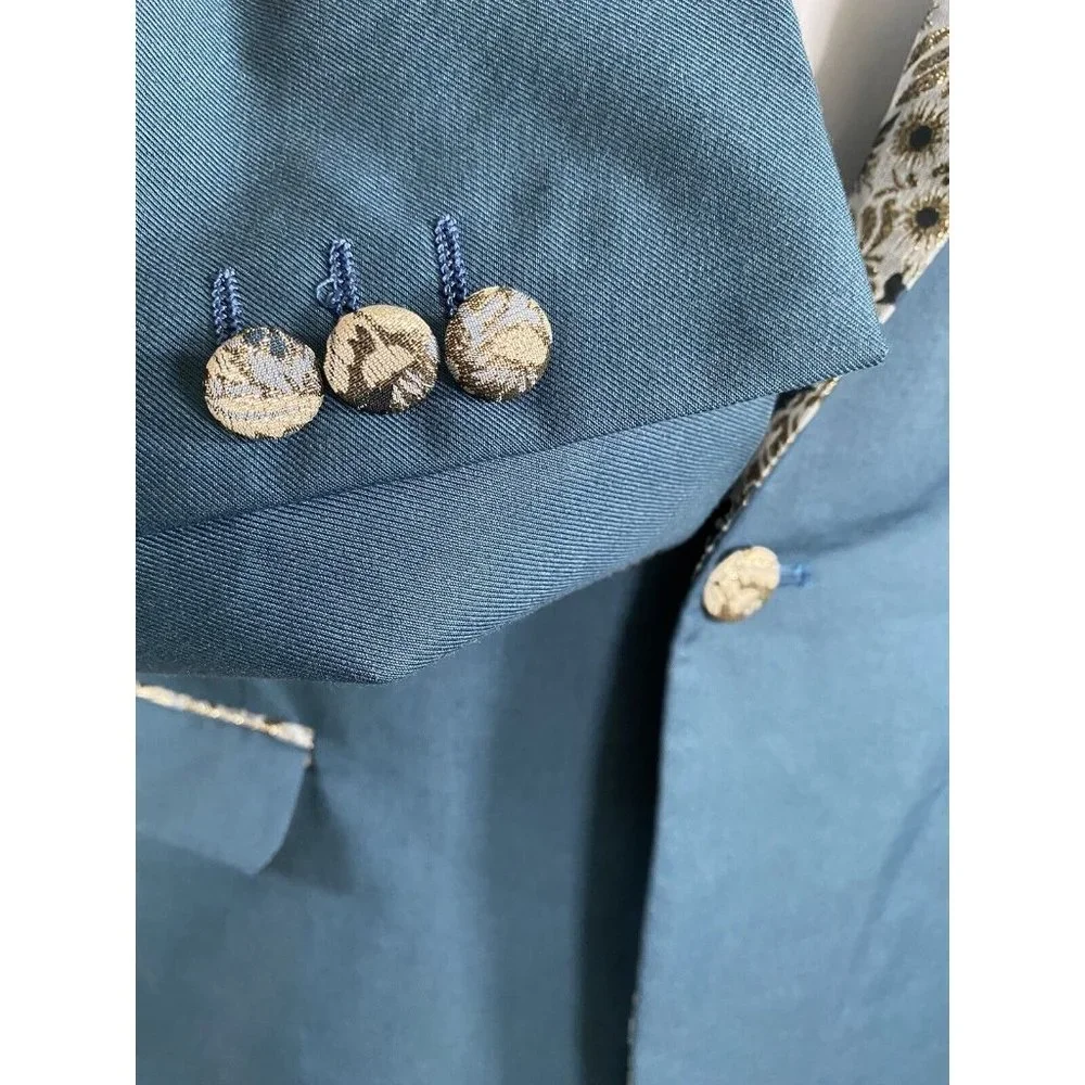 Kids World of USA Blue Single Button Floral Shawl Lapel Blazer Jacket Boys 20